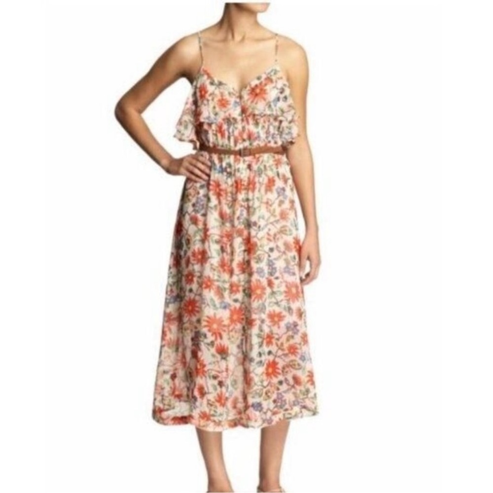 Joie Camay Floral Silk Ruffled midi dress